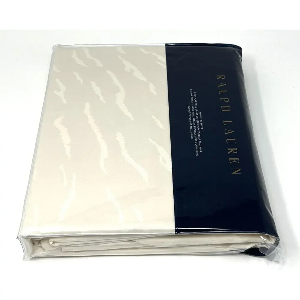 Ralph Lauren Mirada Olivia KING Flat Sheet Cream 100% Cotton $185 Animal Print